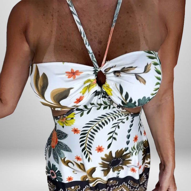 Damen Sommerkleid Florales Design Cut-Out Ausschnitt Norvielle