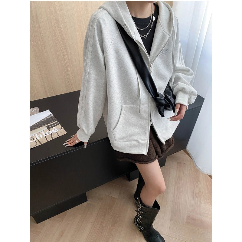 Damen Oversize Kapuzenjacke mit Reißverschluss Lässig