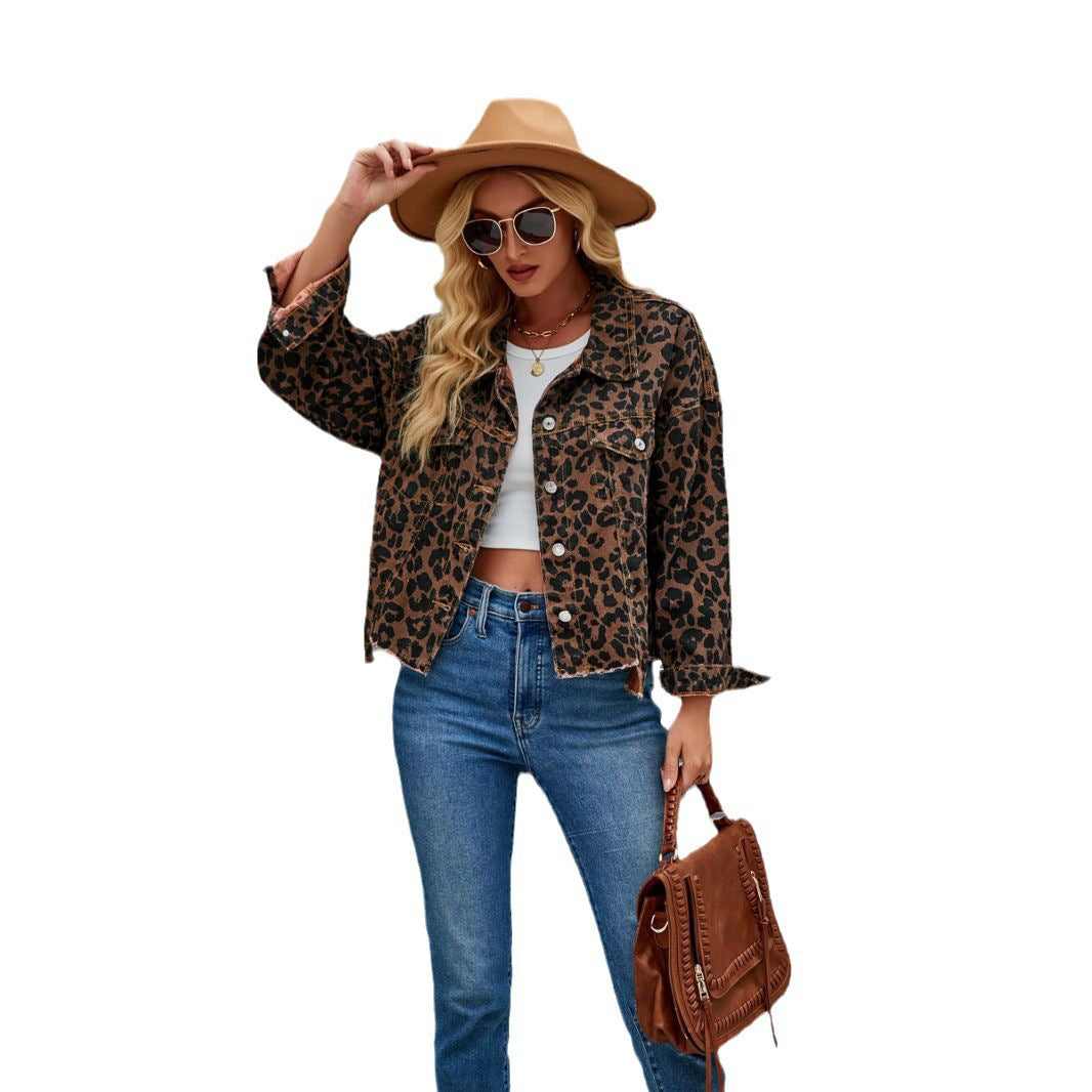 Damen Jeansjacke Leopardenmuster