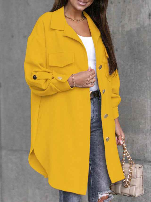 Damen Übergangsjacke Reverskragen Knopfleiste Longshirt-Stil