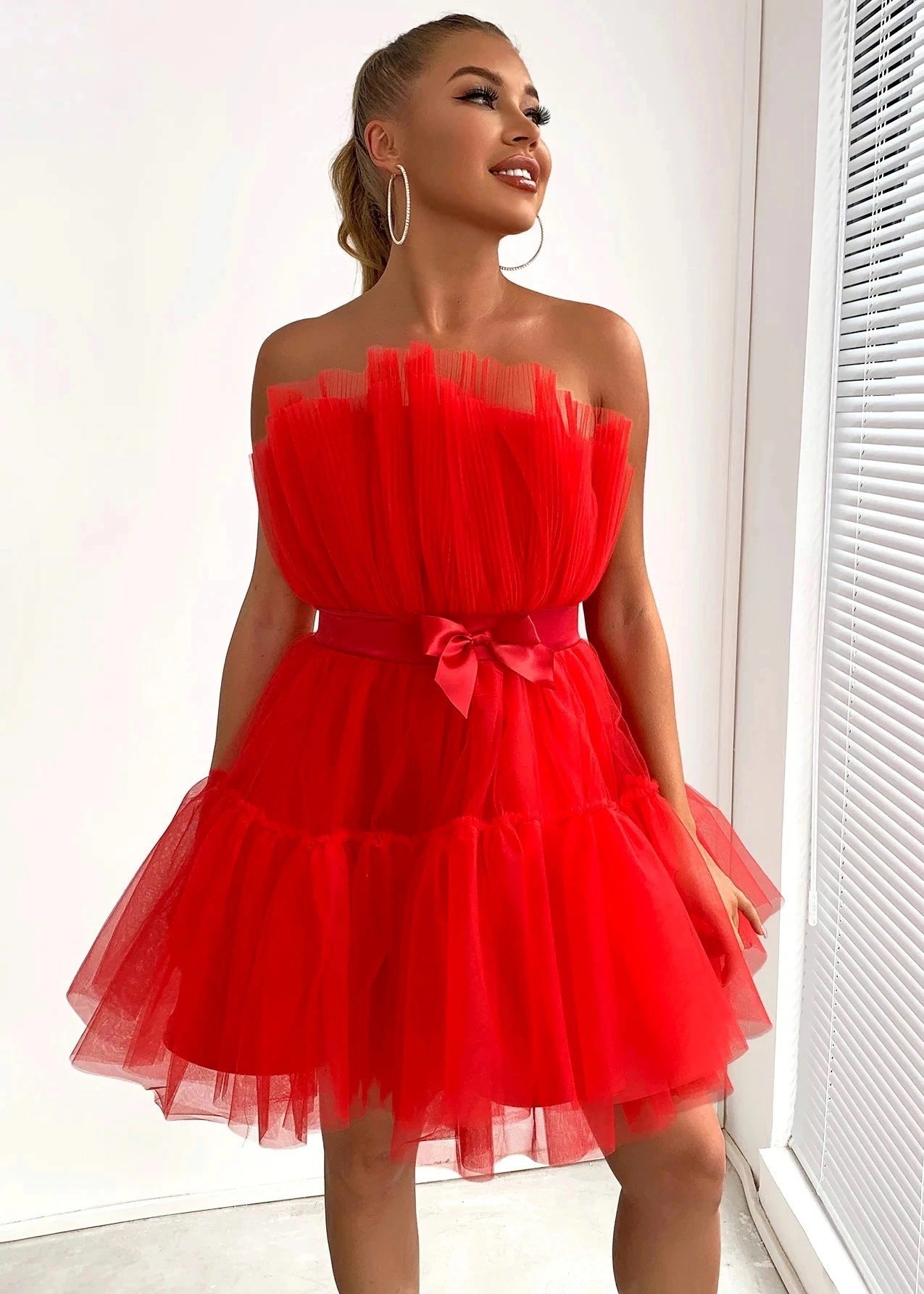 Damen Mini-Kleid Asymmetrisch Rüschen Norvielle