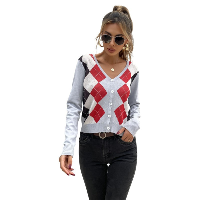 Damen Strickcardigan Rautenmuster Knöpfe Norvielle