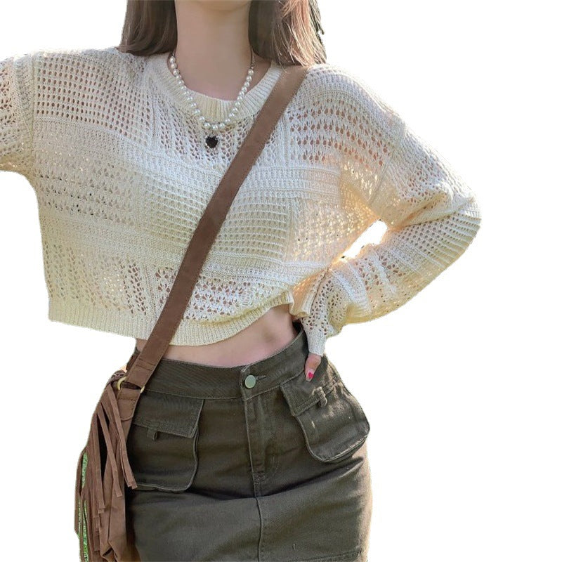 Damen Netzpullover Weite Ärmel Rundhals Norvielle