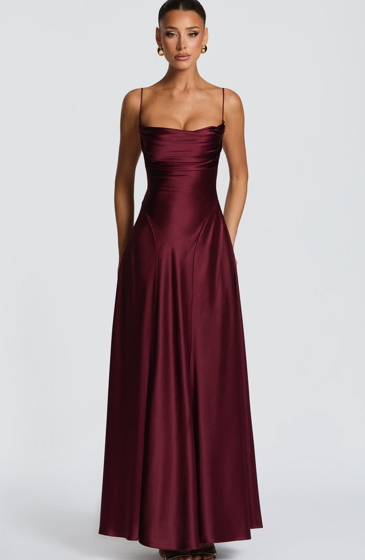 Damen Maxikleid Satin Elegantes Design Spaghetti-Träger