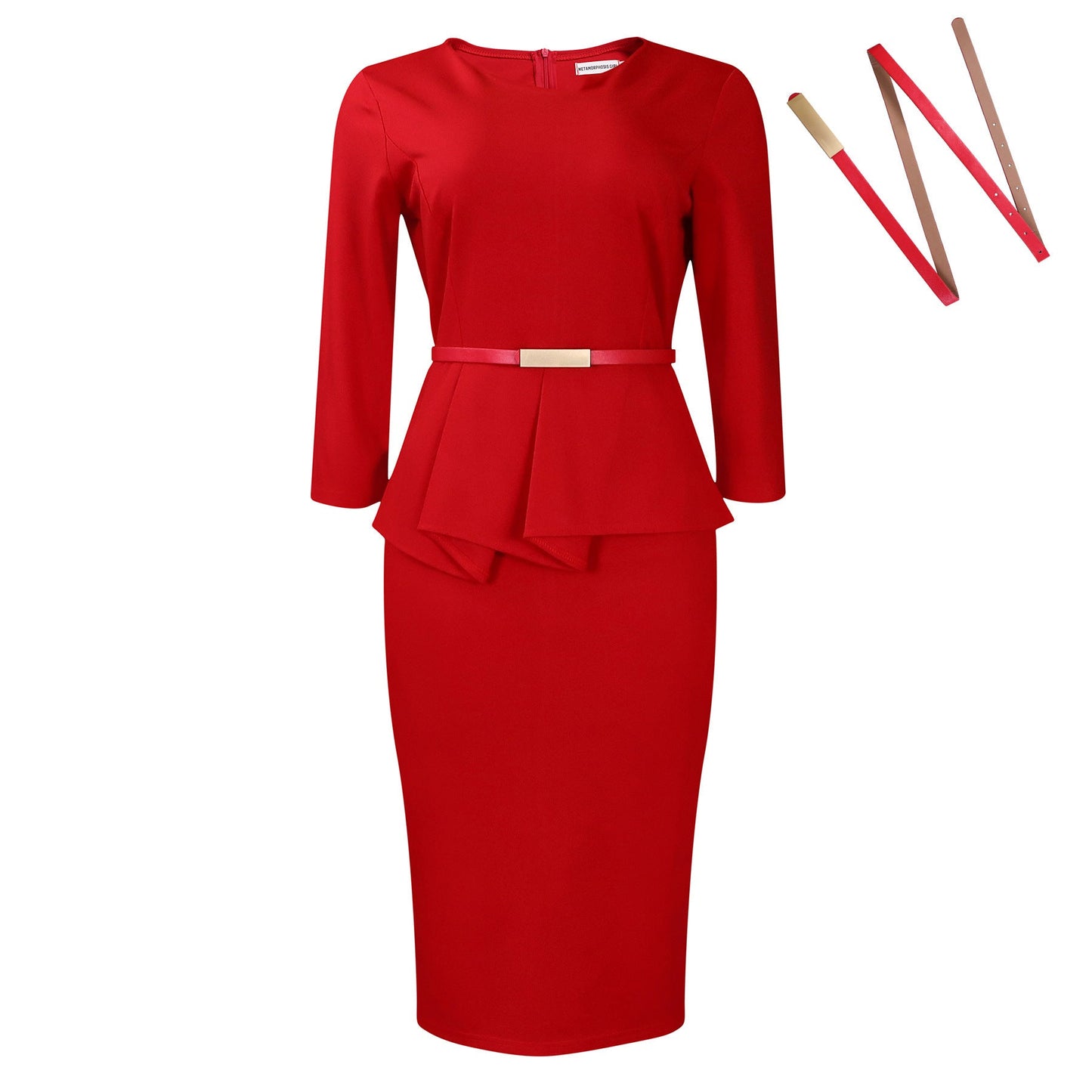 Damen Midi-Kleid Peplum-Schnitt schmal Norvielle