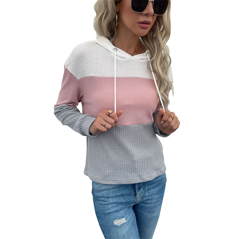 Damen Kapuzenpullover Gestreift Waffeldesign