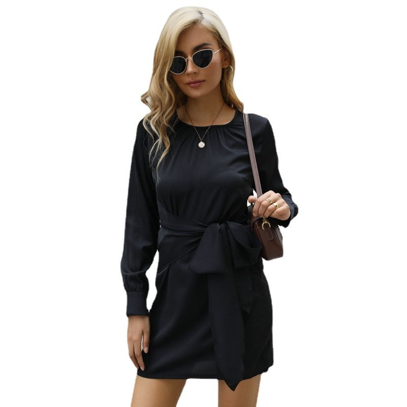 Damen Wickelkleid Elegante Schleifenbindung Langer Ärmel