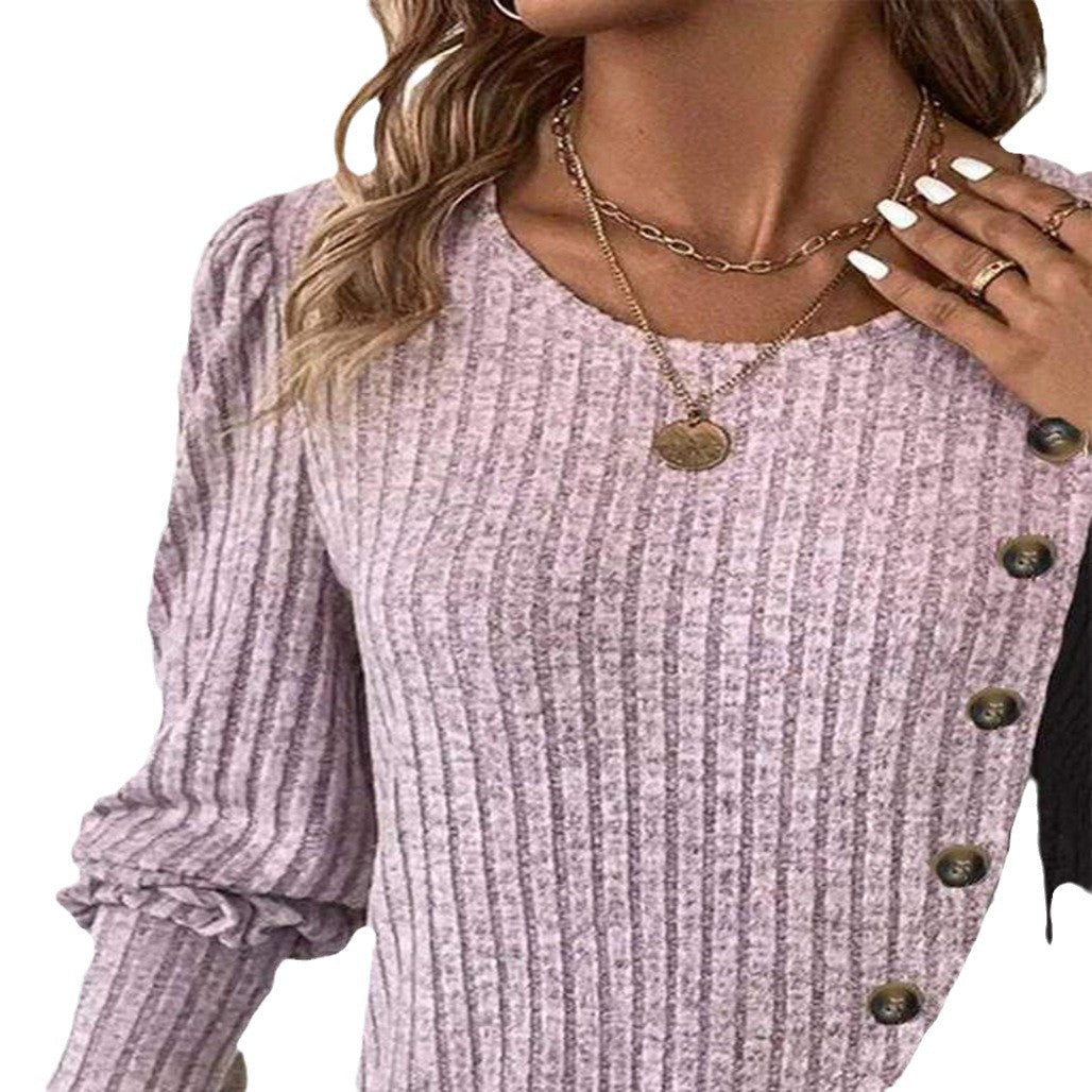 Damen Pullover Asymmetrisch Knopfdetails Norvielle