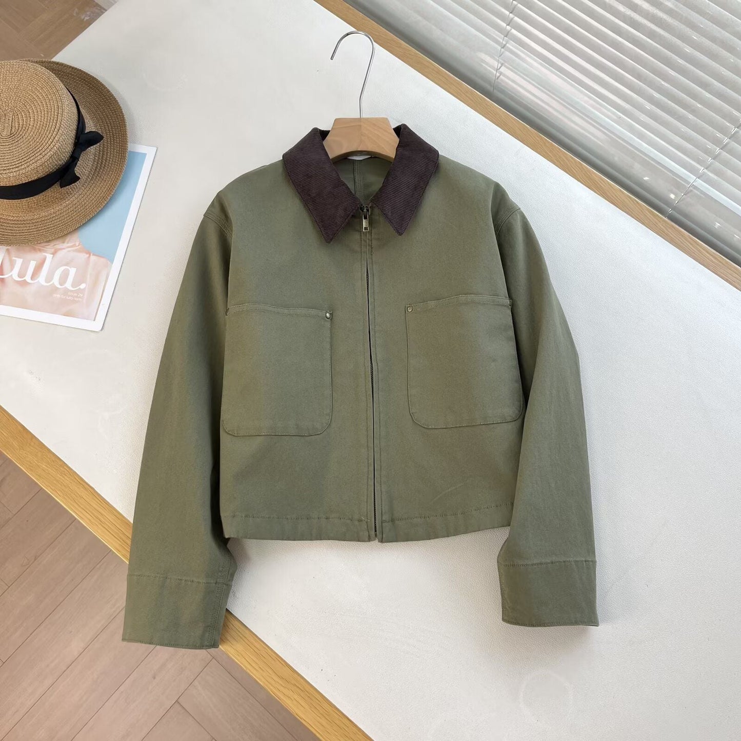 Damen Cropped Jacke Baumwolle Cordsäule Beige