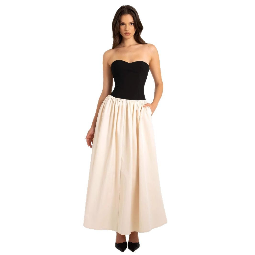 Damen Maxikleid Herzförmiger Ausschnitt Eleganter Rock