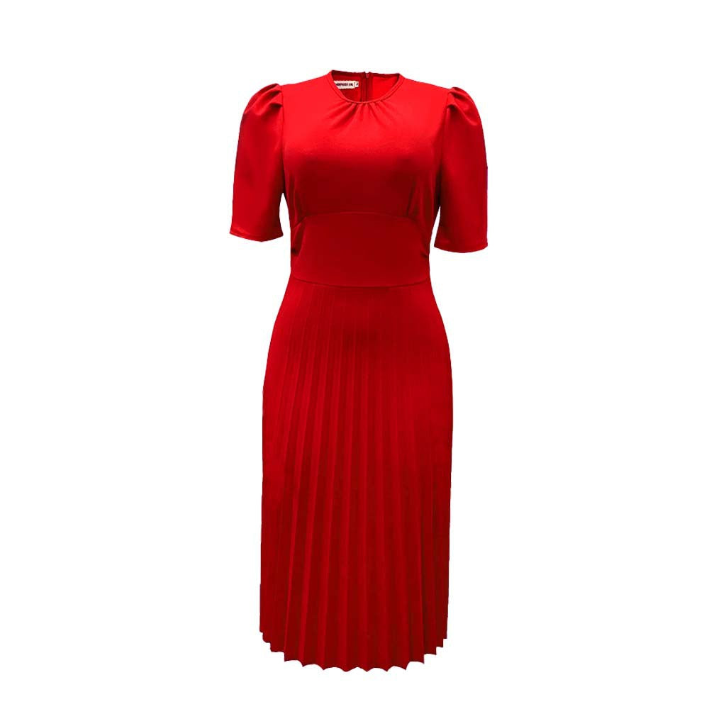 Damen Plissee-Kleid mit Kragen und Puffärmeln Norvielle