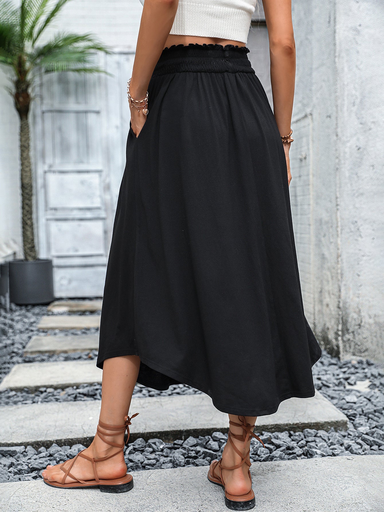 Damen Midirock Elastischer Bund Praktische Seitentaschen