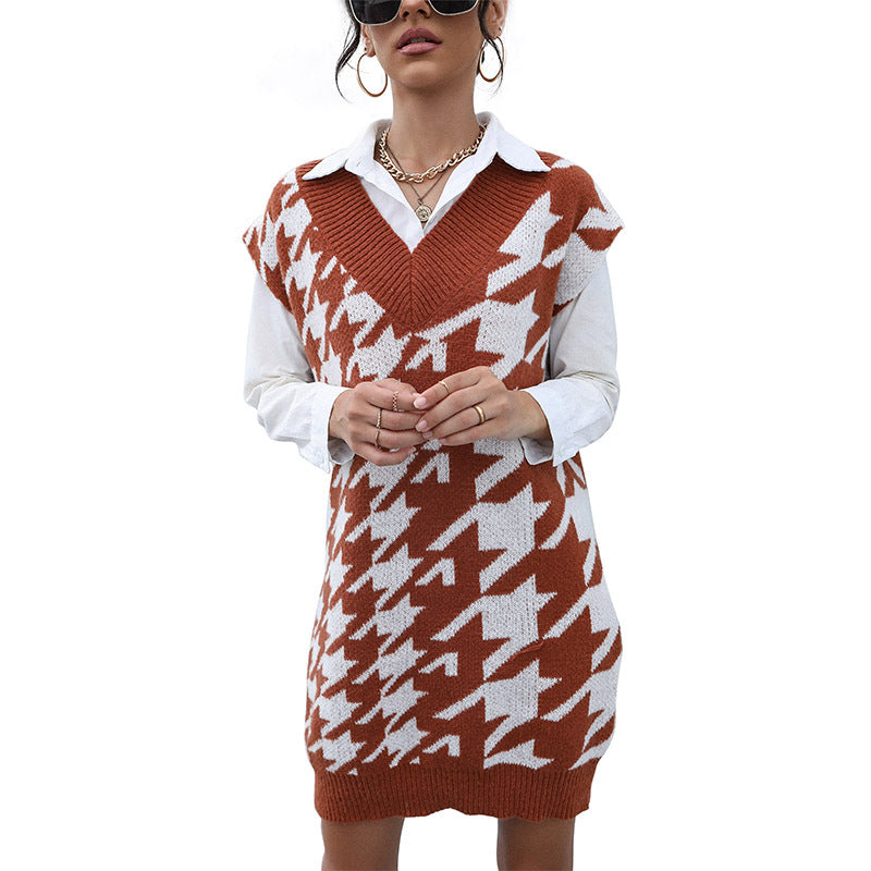 Damen Strickkleid Hahnentrittmuster Norvielle