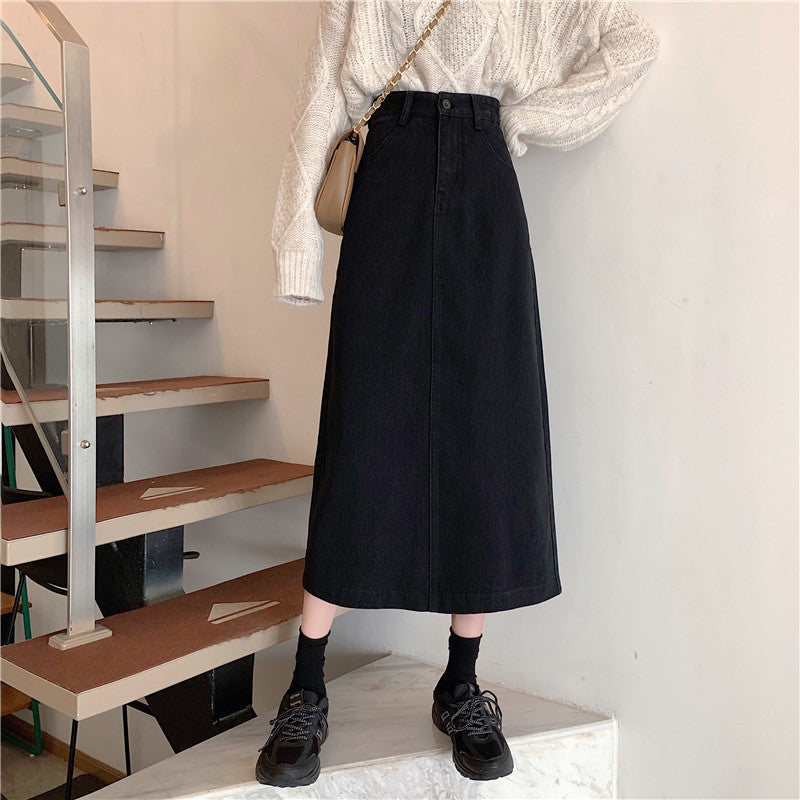 Damen Midi-Rock Hohe Taille Denim