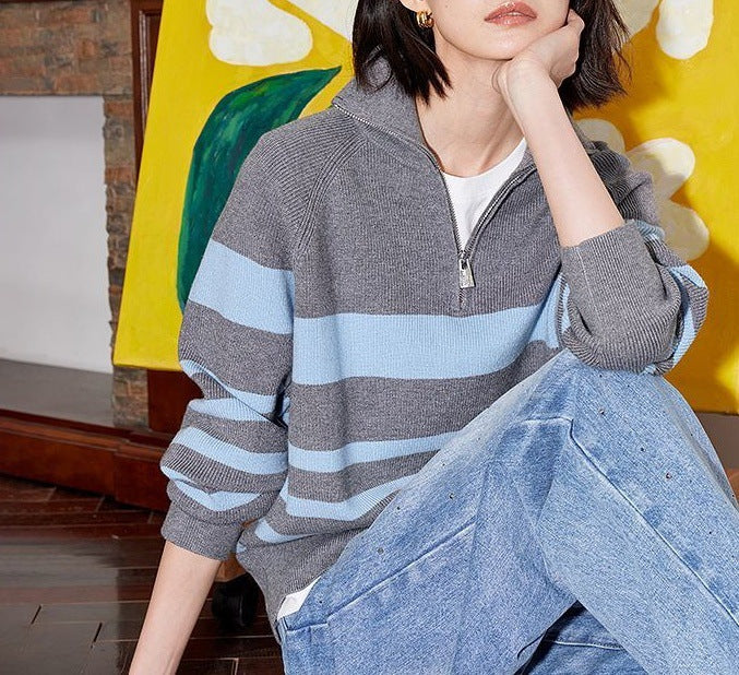 Damen Strickpullover Halbzipverschluss Norvielle