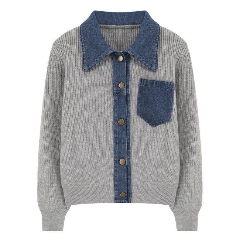Damen Strickjacke Denim-Detail