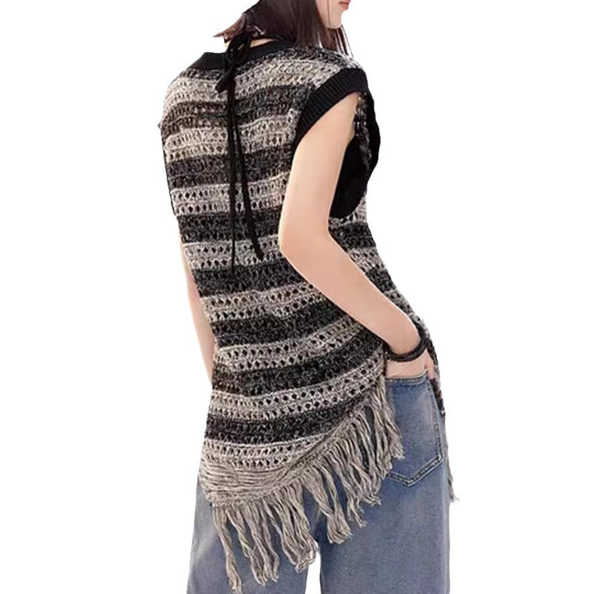 Damen Stricktop mit Fransen und Lochmuster Norvielle