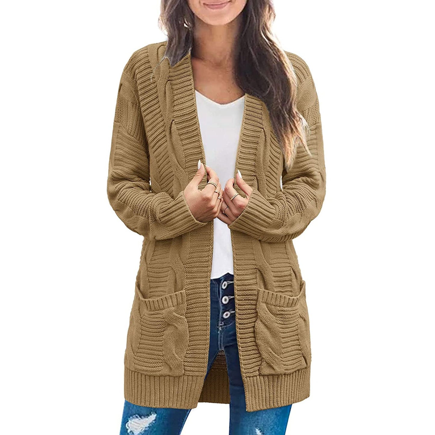 Damen Grobstrick-Cardigan mit Taschen und Struktur-Optik Norvielle