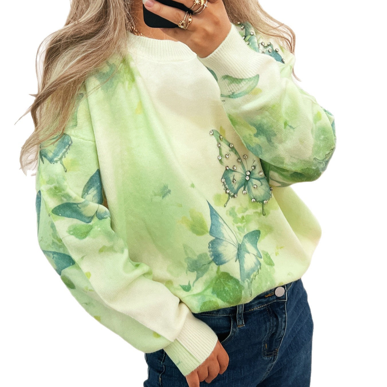 Damen Strickpullover Schmetterlings-Applikationen