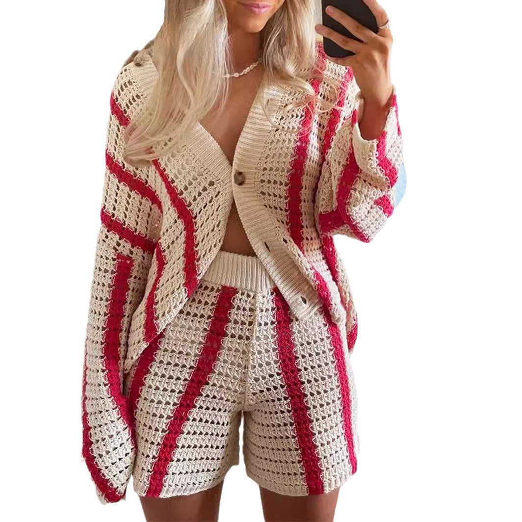 Damen Strickjacke Offene Maschenstruktur Streifenmuster Norvielle