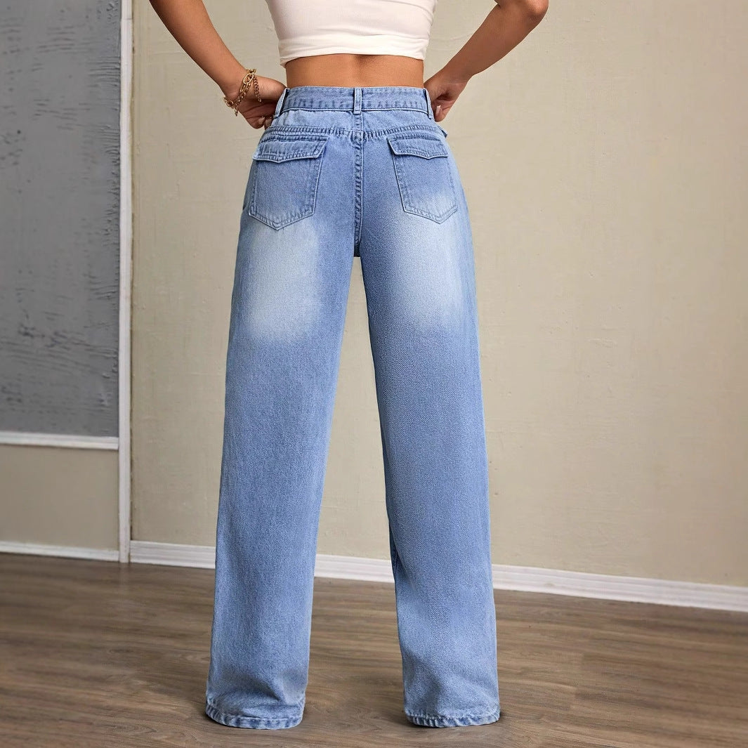 Damen Weite Jeans Hochbund Lässiger Schnitt