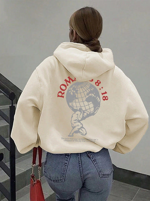 Damen Kapuzenpullover Weltmotiv Hochwertiger Druck Norvielle