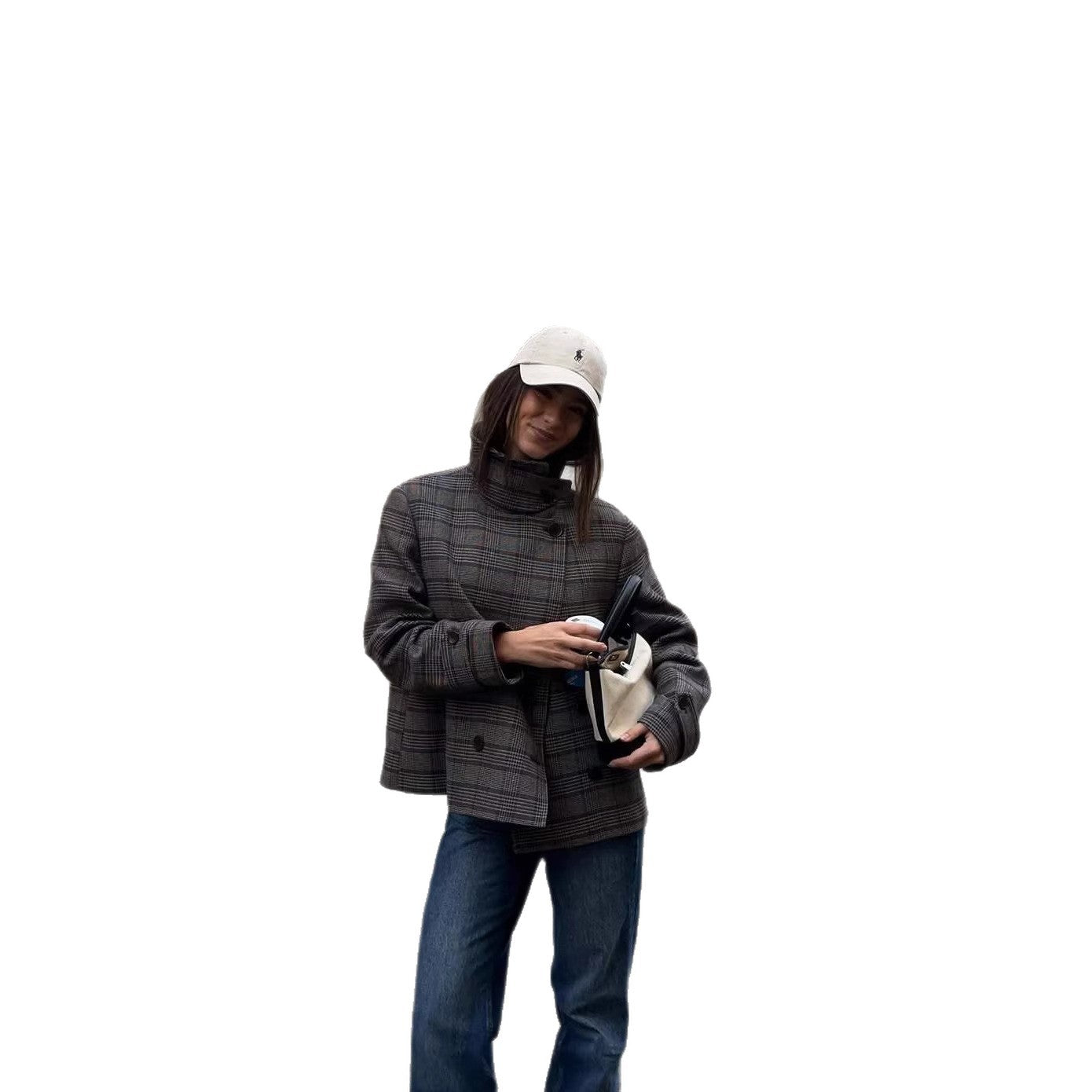 Damen Oversized-Jacke kariert mit hohem Kragen Norvielle