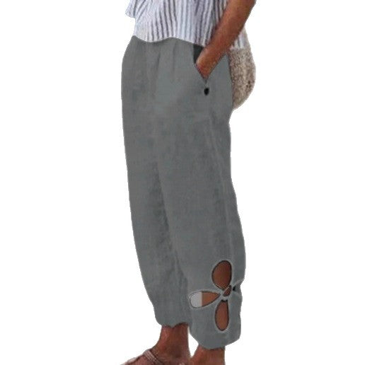 Damen Palazzo-Hose Florale Ausschnitte Seitentaschen Norvielle