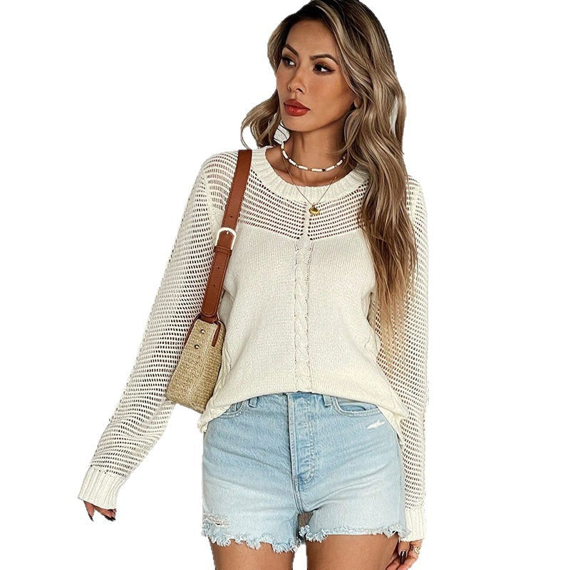 Damen Pullover Netzdetails Zopfstrick Norvielle