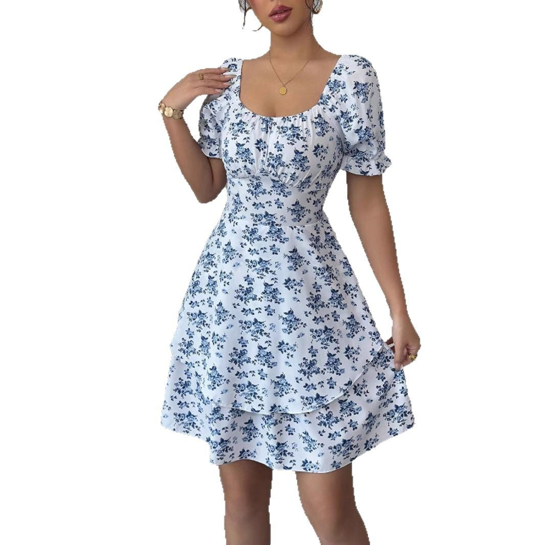 Damen Minikleid Blütenprint Puffärmel
