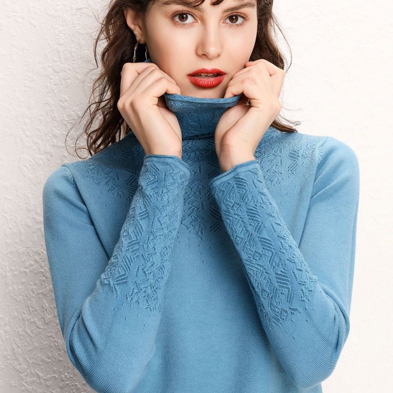 Damen Rollkragenpullover Feines Strukturmuster Norvielle