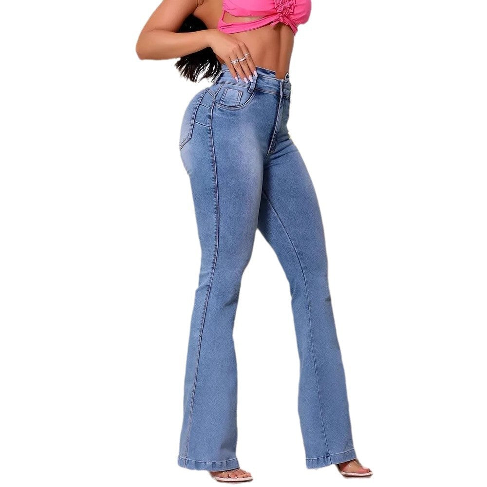 Damen Hochtaillierte Flared Jeans mit Fransen Norvielle