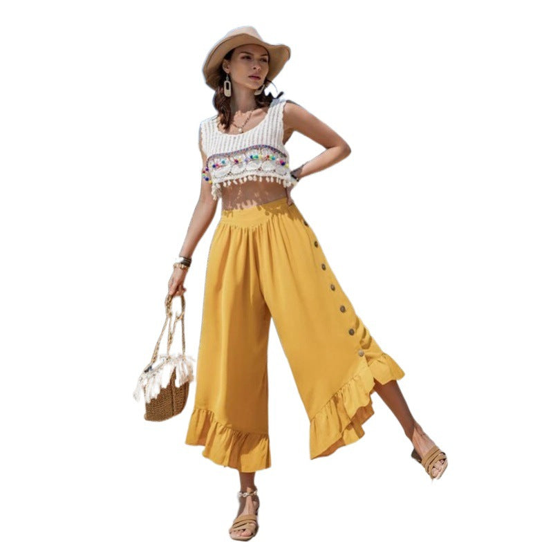 Damen Cropped Bunt Häkelmuster Quasten