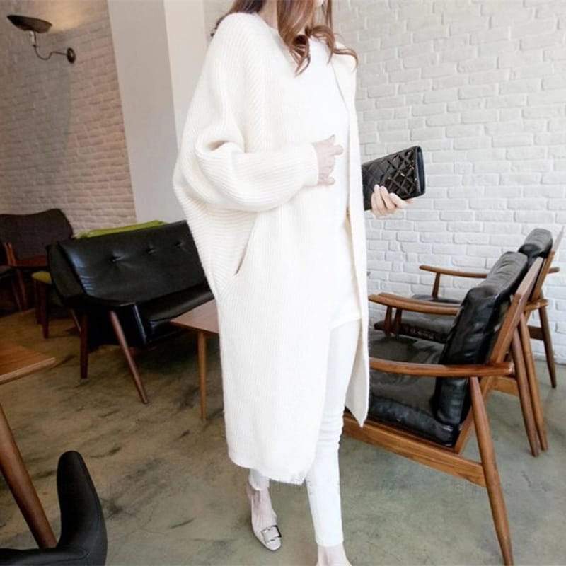 Damen Longcardigan Offene Front Feines Strickmuster Beige