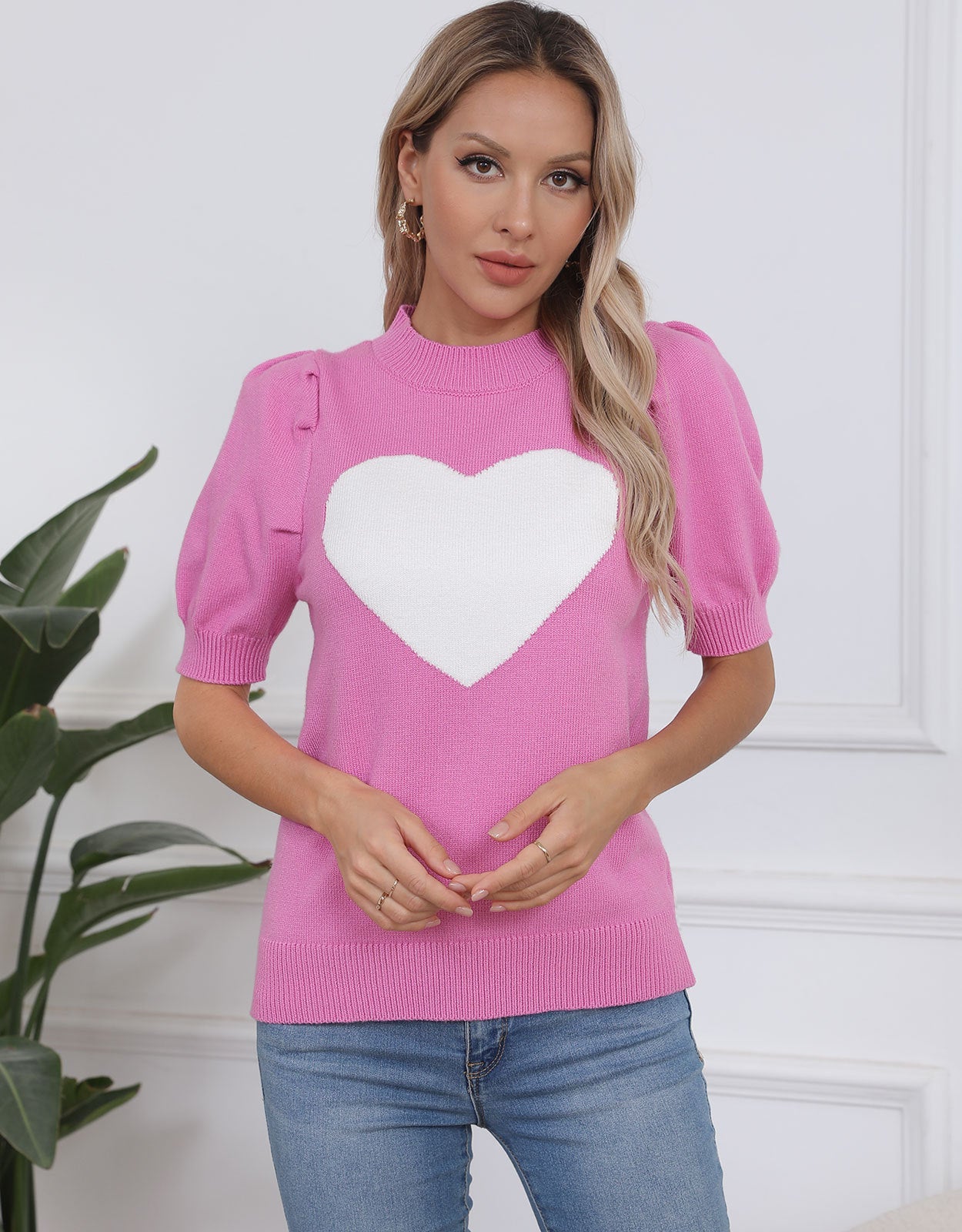 Damen Strickpullover Herzdesign