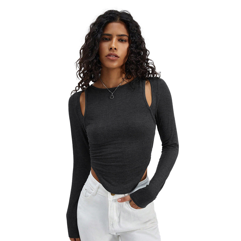 Damen Crop- Langarm Dezent Cut-Out Norvielle