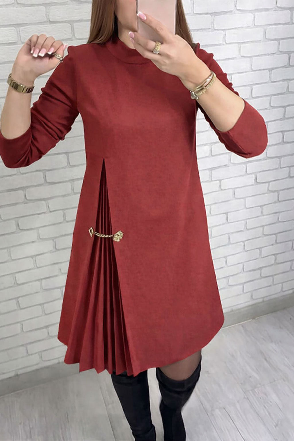 Damen Kleid Falten-Design Gurt Norvielle