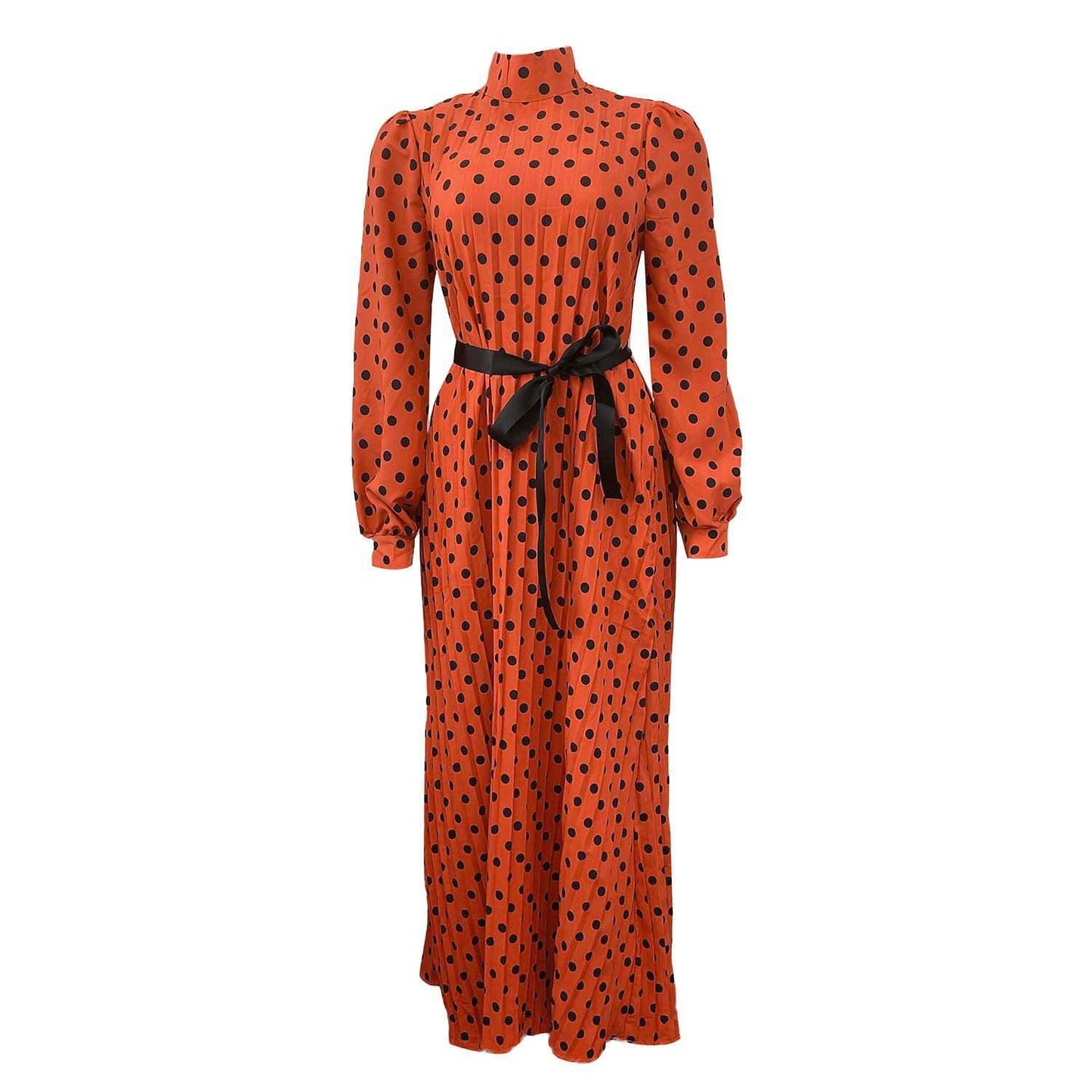 Damen Maxikleid Stehkragen Taillengürtel Elegantes Langkleid