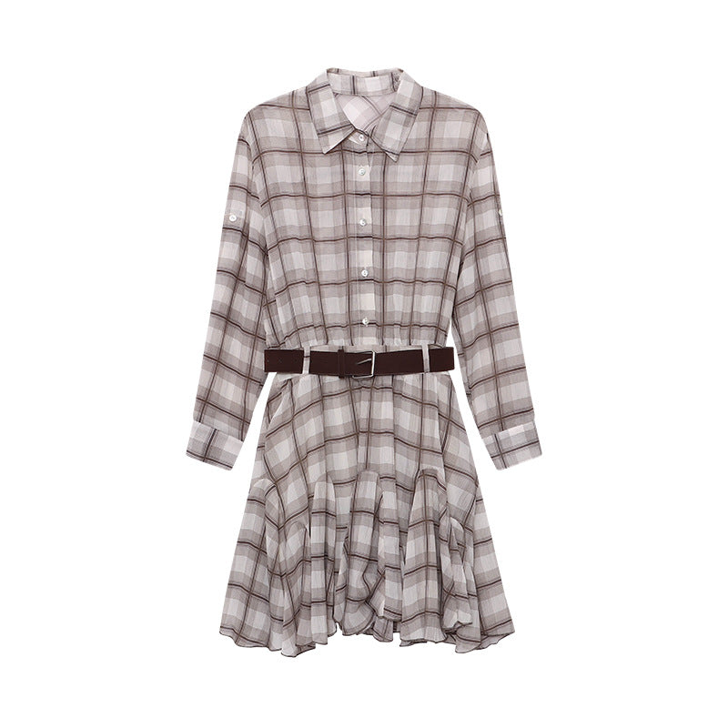 Damen Hemdblusenkleid Karomuster mit Gürtel Norvielle