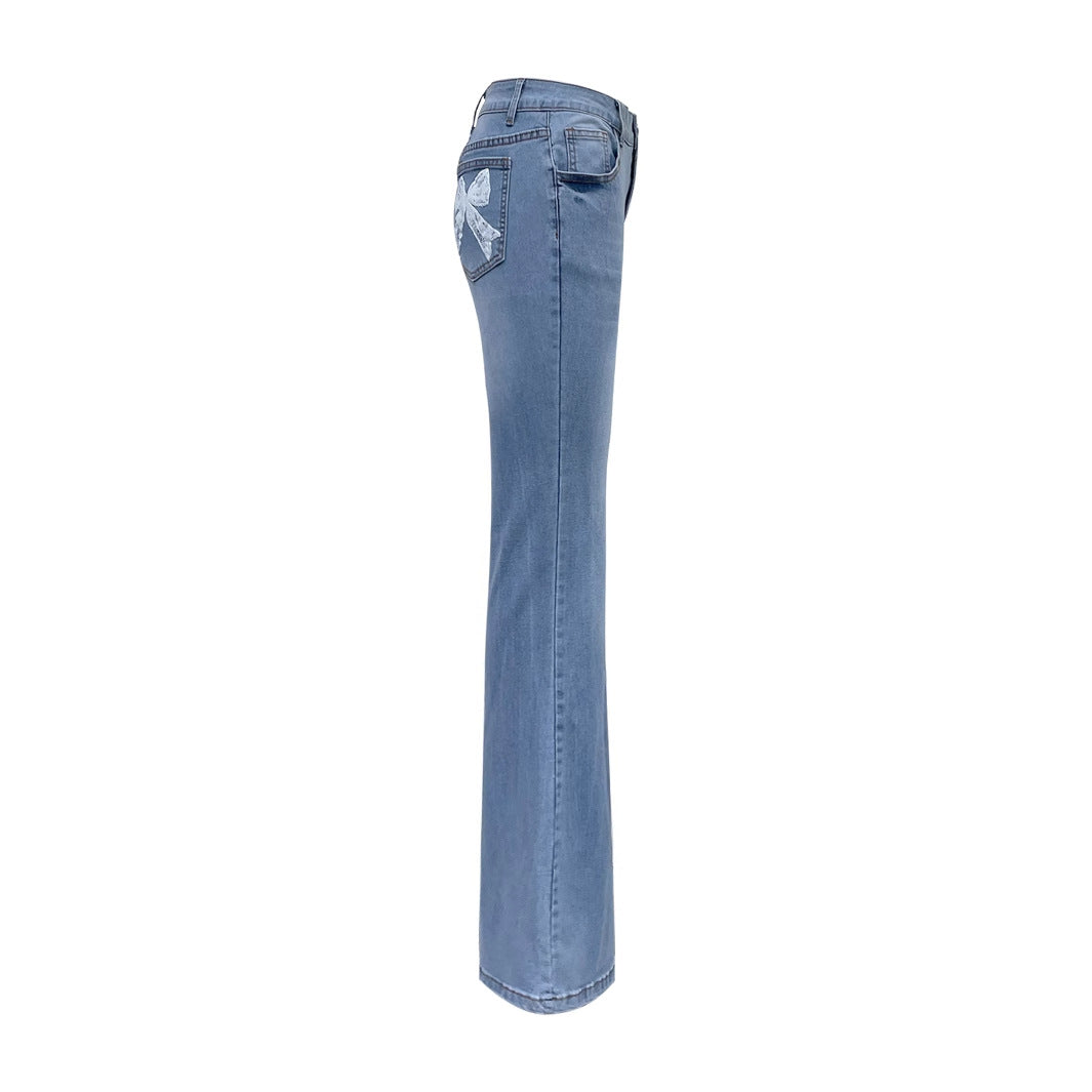 Damen Schlagjeans Dekorative Schleifen Norvielle