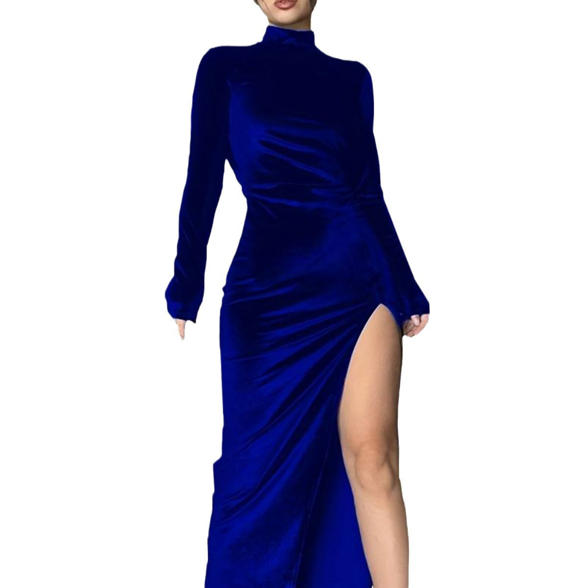Damen Maxikleid Hochschlitz Eleganter Stehkragen Norvielle