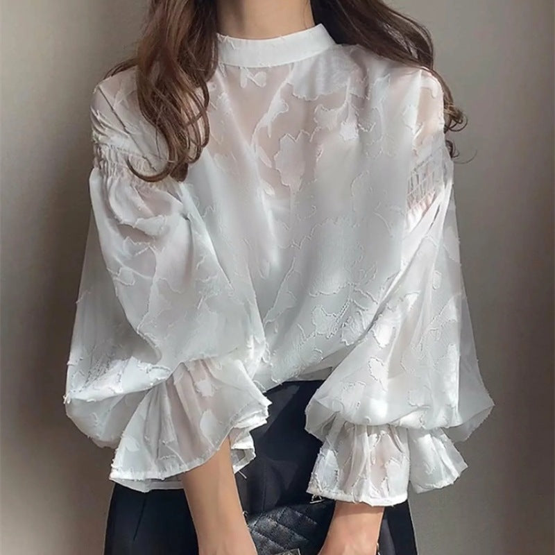 Damen Bluse mit Stickmuster Voluminöse Ärmel Norvielle
