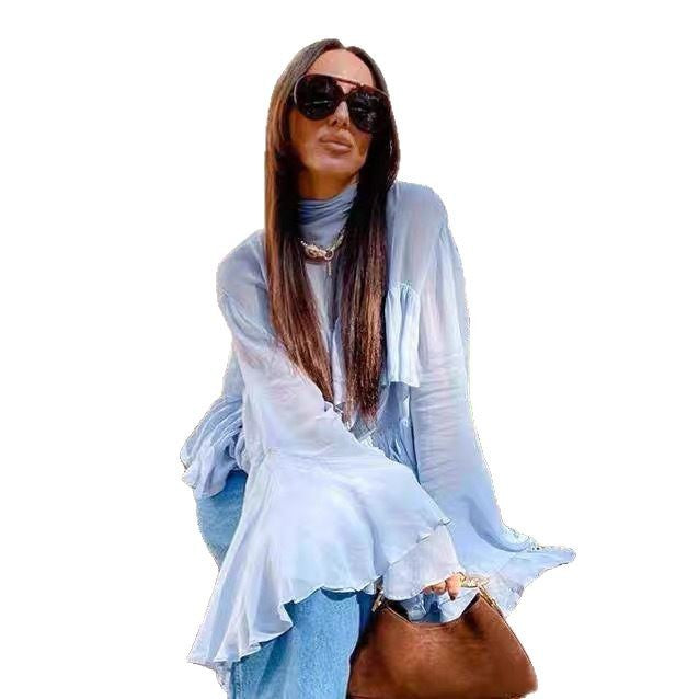 Damen Bluse Rüschendesign Voluminös Weit Ärmel Norvielle