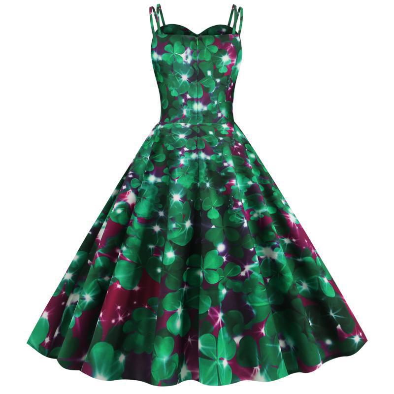 Damen A-Linien Kleid Floral-Muster Vintage-Stil
