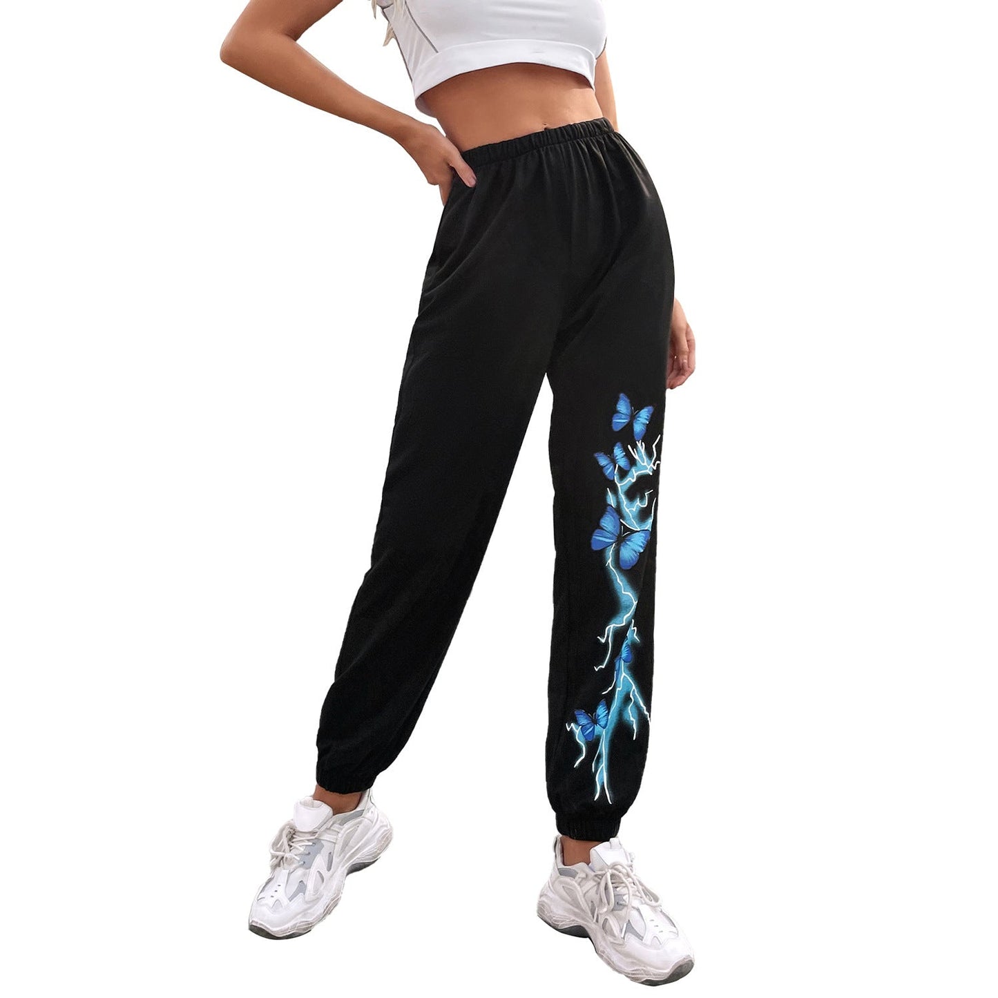Damen Jogginghose Bunt Schmetterlings-Blitz-Design Baumwolle