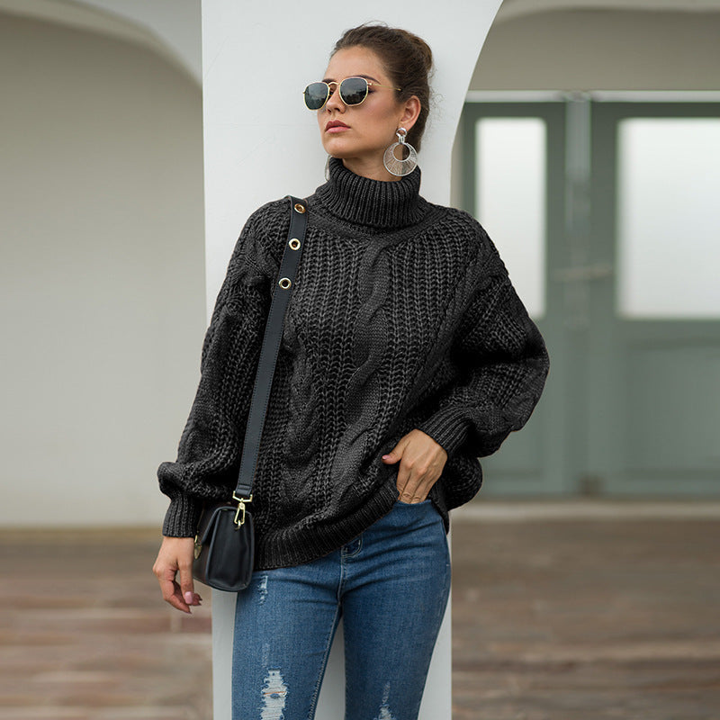 Damen Grobstrickpullover Rollkragen Zopfmuster Norvielle