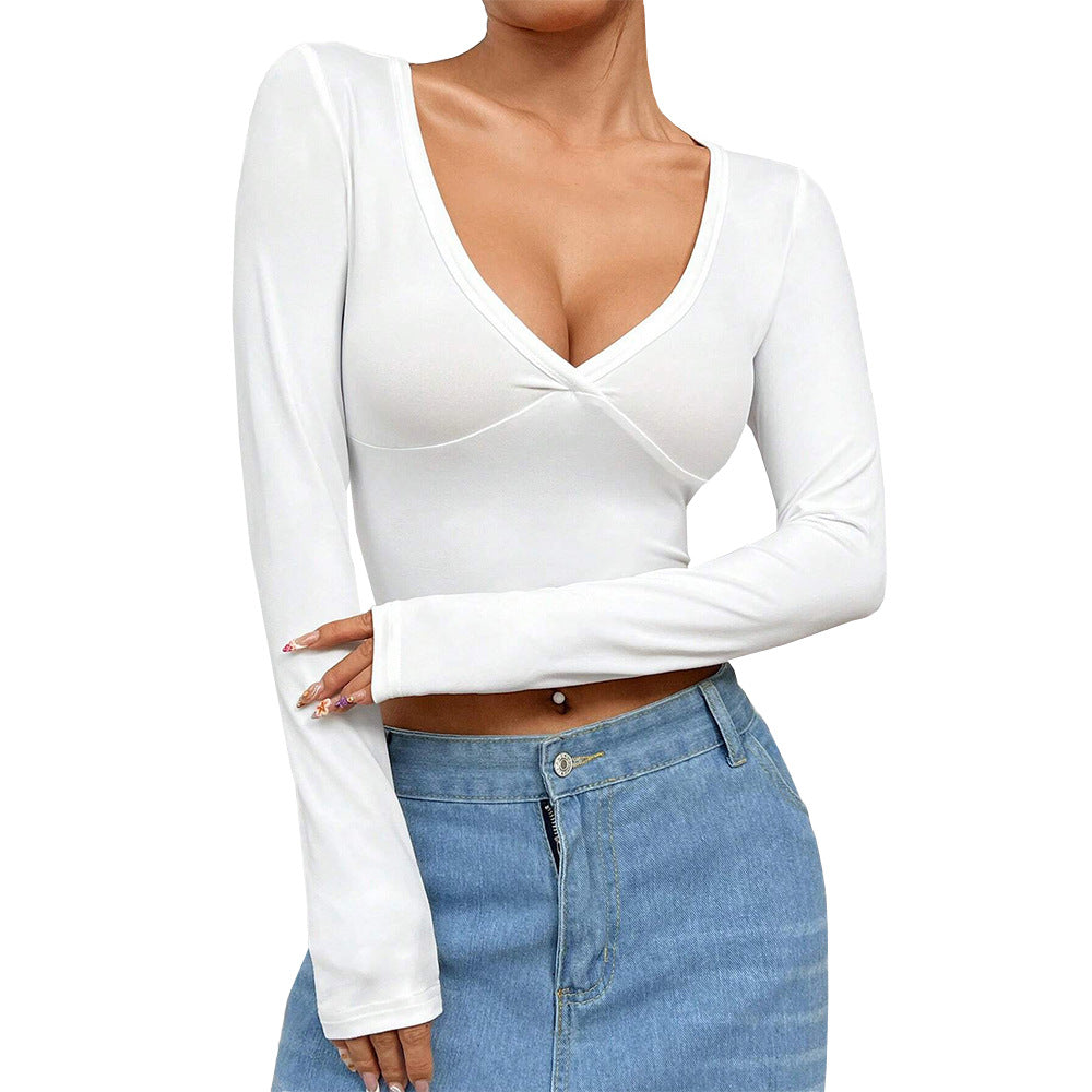 Damen Crop- Kurzärmelig V-Ausschnitt Wickel-Design Norvielle