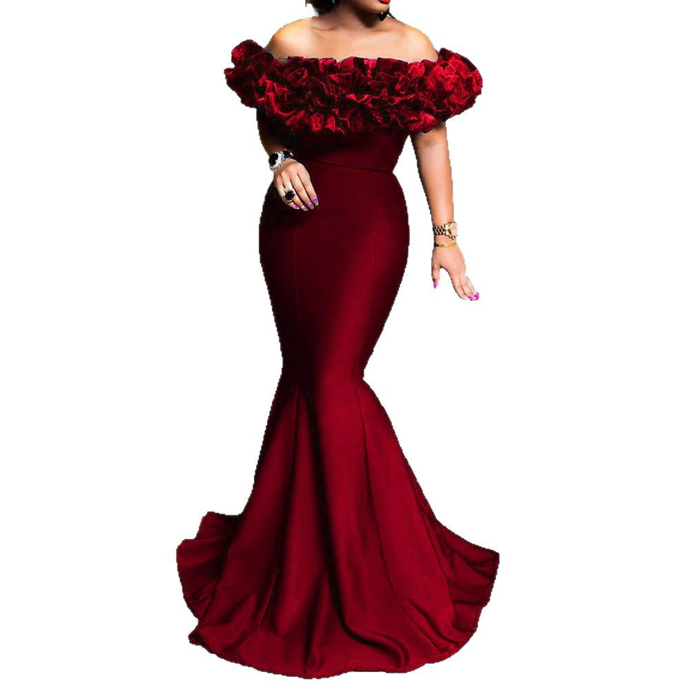 Damen Meerjungfrauenkleid Schulterfrei Rüschen Norvielle