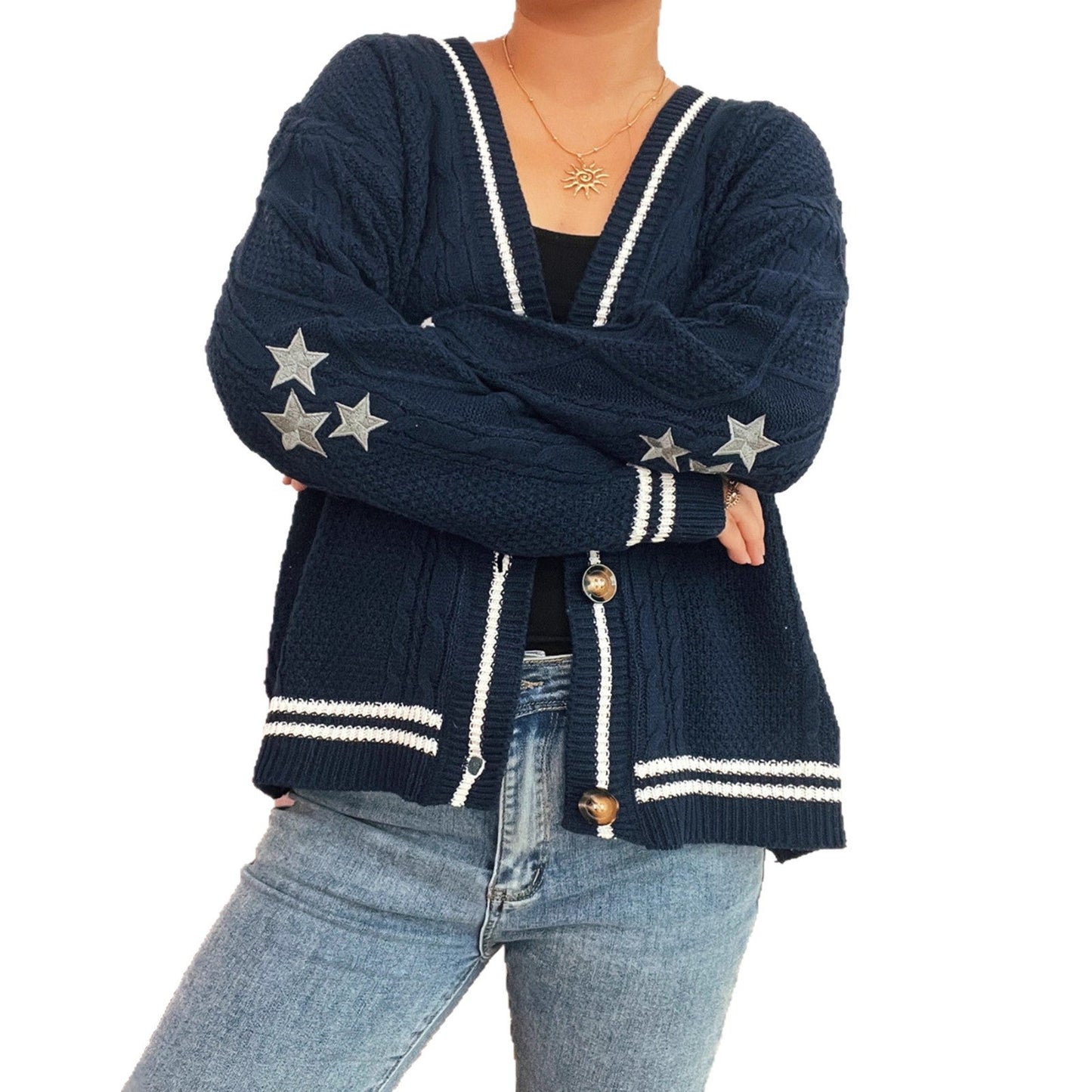 Damen Strickjacke Auffällige Sterne Norvielle