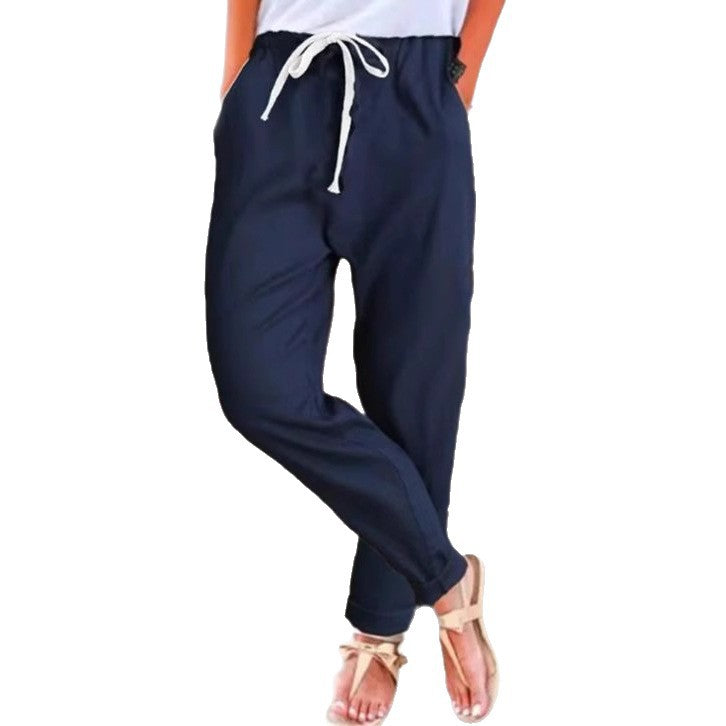 Damen Freizeithose Elastischer Bund Bindegürtel Norvielle